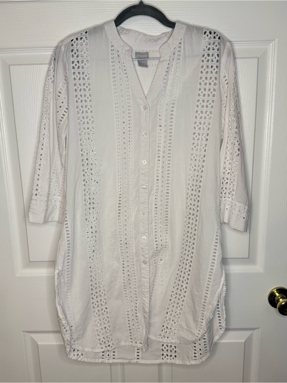 Chico's White Eyelet Button-Front Tunic Beach Pool Swim Coverup Size 1